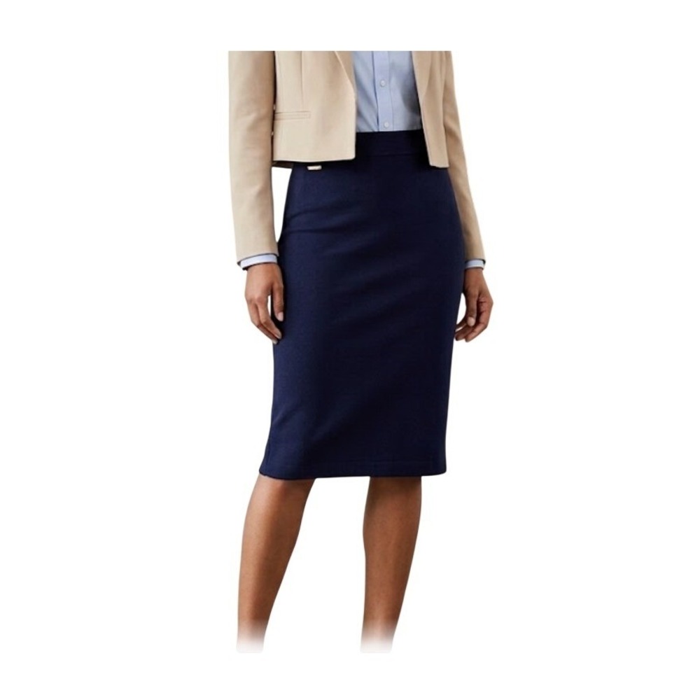 Philosophy Classic Pencil Skirt Navy Blue Stretch Knit Mini Gold Zipper 2